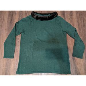 Women's Preston & York Green Fur Trim Long Sleeve Sweater Size PL Silk/Angora‎